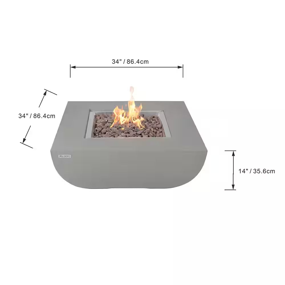 Westport 34 In. X 14 In. Grey round Concrete Propane Pit Table with Electronic Ignition Cover and Lava Rock