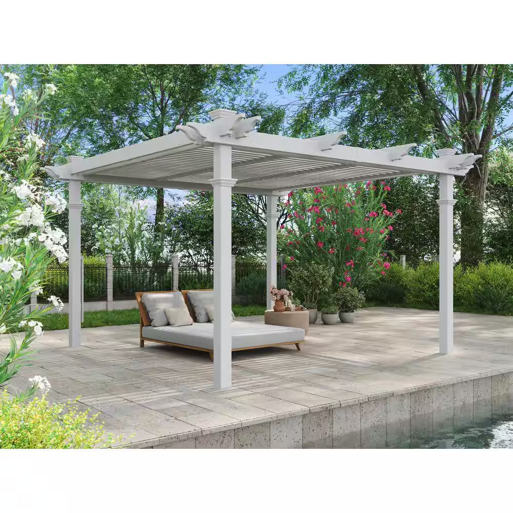 144"L X 144"W X 104"H Vinyl Camelot Louvered Pergola, White, VA42070
