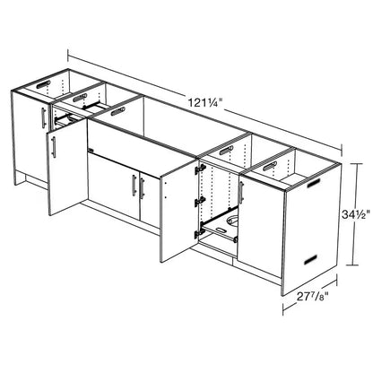 Miami Dark Ash 17-Piece 121.25 In. X 34.5 In. X 28 In. Outdoor Kitchen Cabinet Island Set