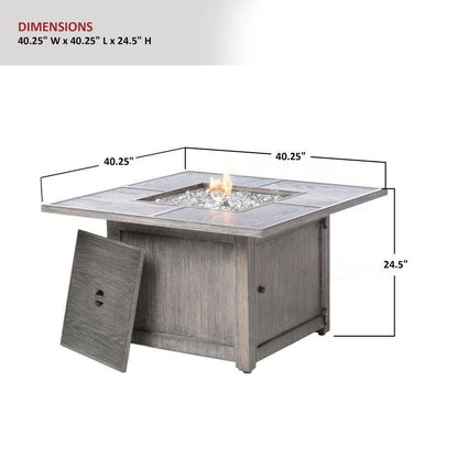Cheyenne 40 In. X 25 In. Square Aluminum Propane Gas Fire Pit Chat Table with Glacier Ice Firebeads