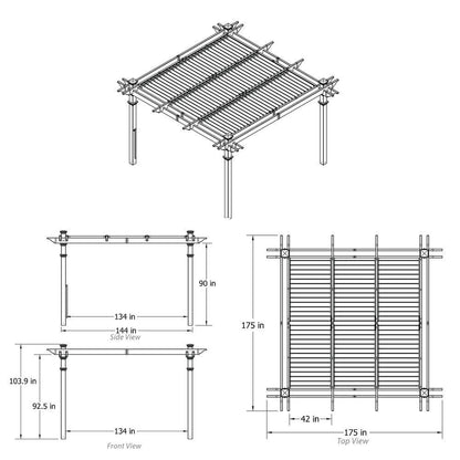 144"L X 144"W X 104"H Vinyl Camelot Louvered Pergola, White, VA42070
