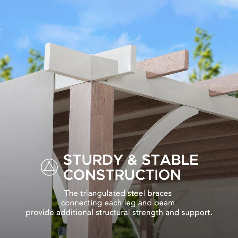 Sunjoy Crompton Outdoor Pergola 12 X 14 Ft. with Adjustable Sun Shade Canopy for Backyard and Garden Shade, Patio Modern White Steel Frame Grape Trellis Pergolas