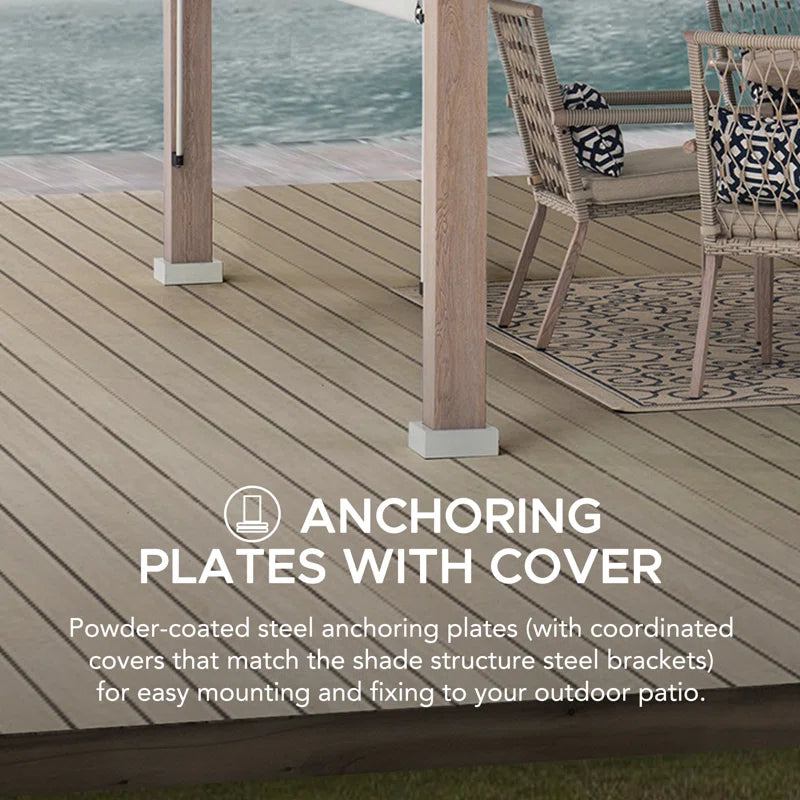 Sunjoy Crompton Outdoor Pergola 12 X 14 Ft. with Adjustable Sun Shade Canopy for Backyard and Garden Shade, Patio Modern White Steel Frame Grape Trellis Pergolas