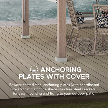 Sunjoy Crompton Outdoor Pergola 12 X 14 Ft. with Adjustable Sun Shade Canopy for Backyard and Garden Shade, Patio Modern White Steel Frame Grape Trellis Pergolas