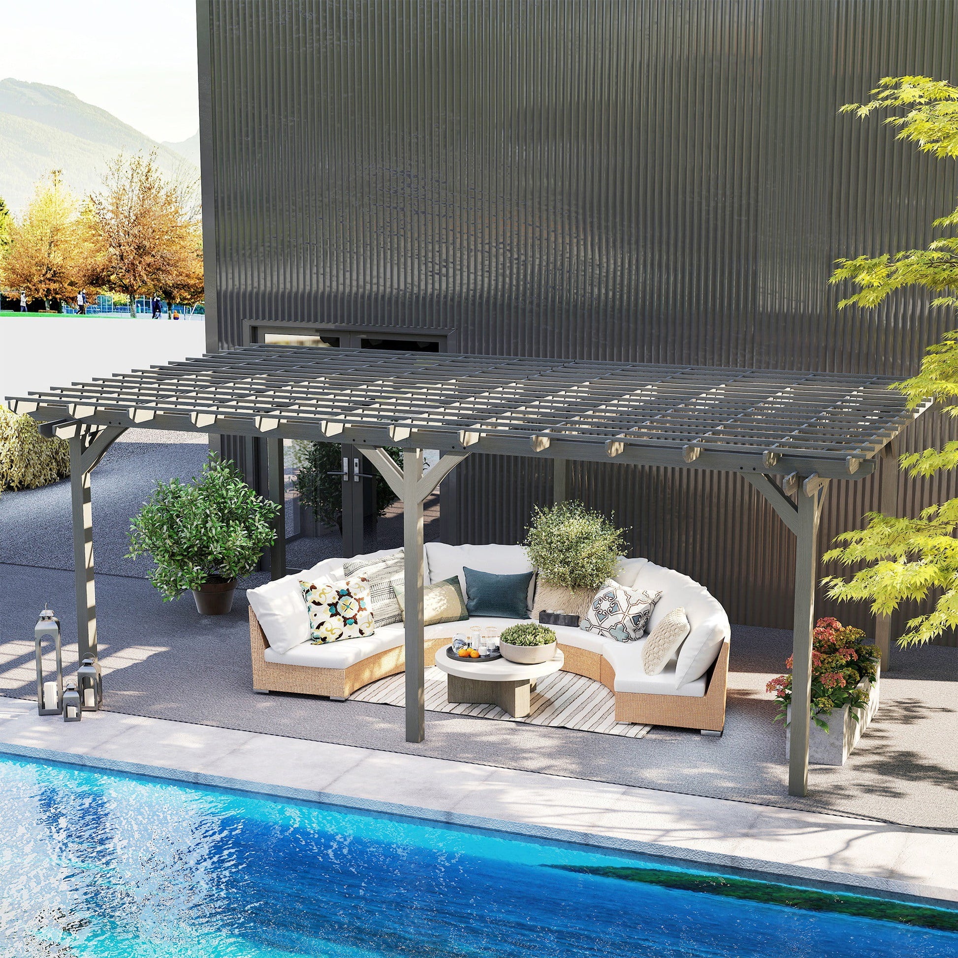 12' X 20' Wooden Pergola Grape Trellis, Outdoor Gazebo for Garden, Patio, Backyard, Deck, Gray