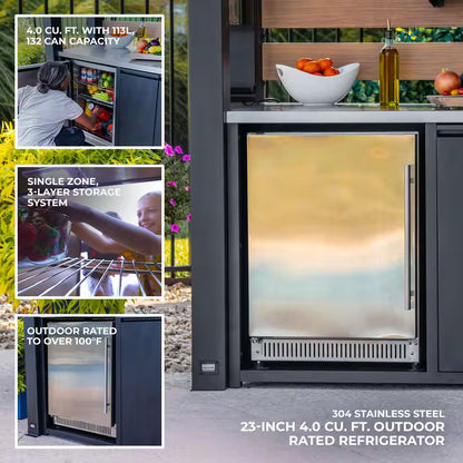 Fusion Flame 5-Burner Propane Gas Grill Island with Rotisserie and Outdoor Rated Refrigerator in Stainless Steel