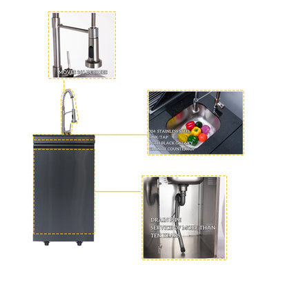 Daheet Outdoor Kitchen Island Black Stainless Steel with Sink & 46-Inch 4-Burner 72000 BTU Grill, Wine Cooler, Refrigerator, Rotisserie Kit & Granite Countertops