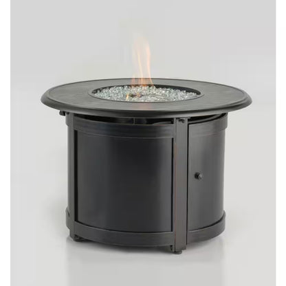 Manchester 36 In. X 25 In. round Aluminum Match Lit Propane Gas Fire Pit Chat Table with Glacier Ice Firebeads