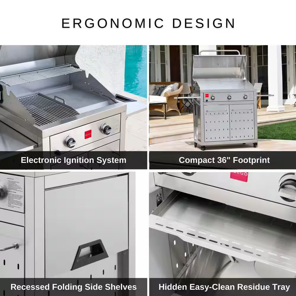 Premium 3-Burner Natural Gas Grill in 304 Stainless Steel