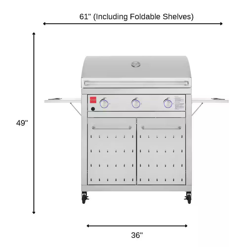 Premium 3-Burner Natural Gas Grill in 304 Stainless Steel