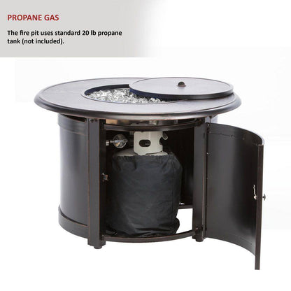 Manchester 36 In. X 25 In. round Aluminum Match Lit Propane Gas Fire Pit Chat Table with Glacier Ice Firebeads