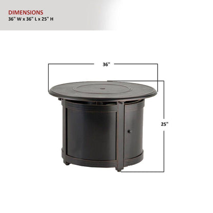 Manchester 36 In. X 25 In. round Aluminum Match Lit Propane Gas Fire Pit Chat Table with Glacier Ice Firebeads