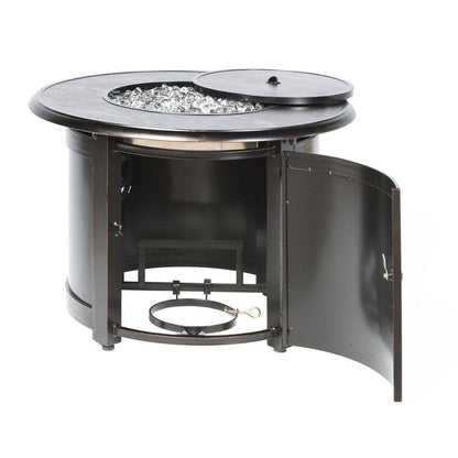 Manchester 36 In. X 25 In. round Aluminum Match Lit Propane Gas Fire Pit Chat Table with Glacier Ice Firebeads