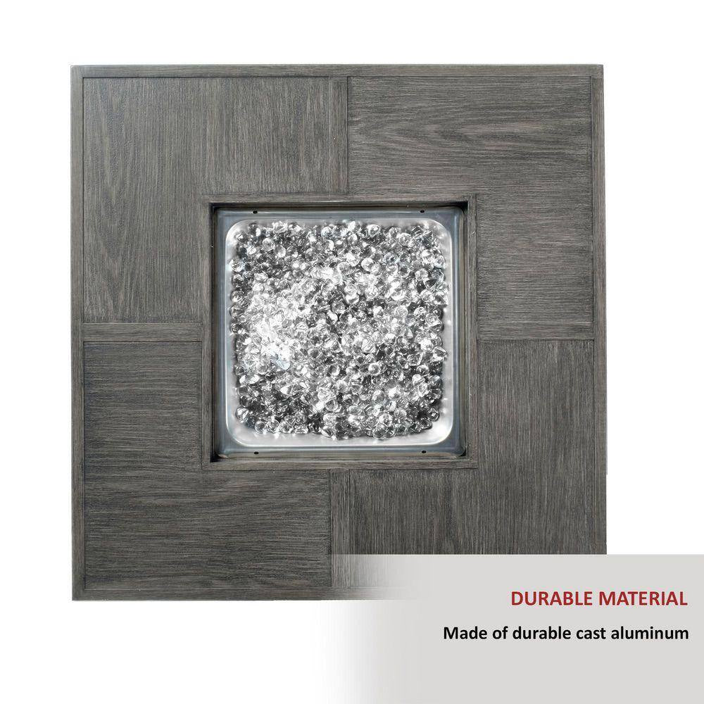 Cheyenne 40 In. X 25 In. Square Aluminum Propane Gas Fire Pit Chat Table with Glacier Ice Firebeads