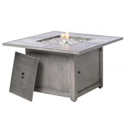 Cheyenne 40 In. X 25 In. Square Aluminum Propane Gas Fire Pit Chat Table with Glacier Ice Firebeads