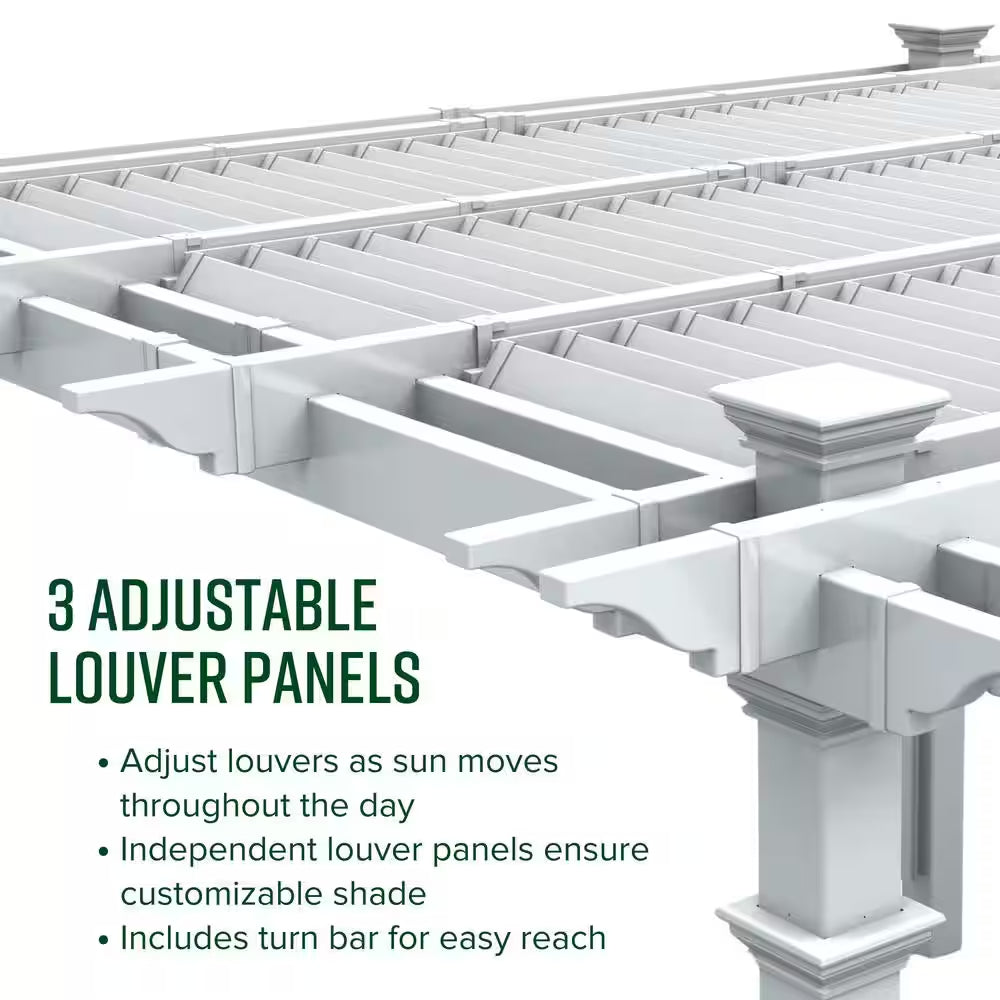 144"L X 144"W X 104"H Vinyl Camelot Louvered Pergola, White, VA42070