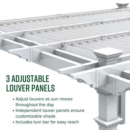 144"L X 144"W X 104"H Vinyl Camelot Louvered Pergola, White, VA42070