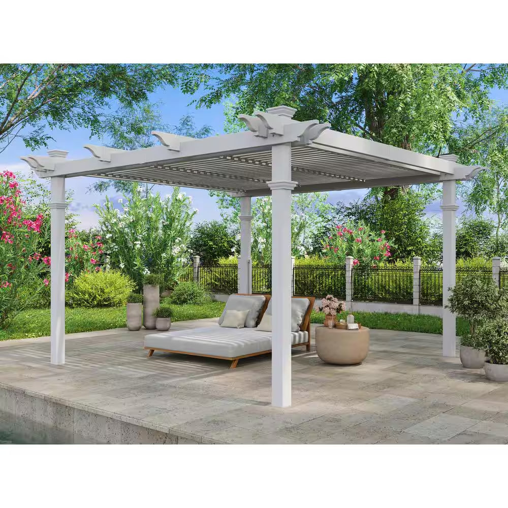 144"L X 144"W X 104"H Vinyl Camelot Louvered Pergola, White, VA42070