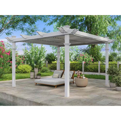 144"L X 144"W X 104"H Vinyl Camelot Louvered Pergola, White, VA42070