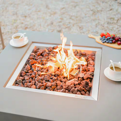 Westport 34 In. X 14 In. Grey round Concrete Propane Pit Table with Electronic Ignition Cover and Lava Rock