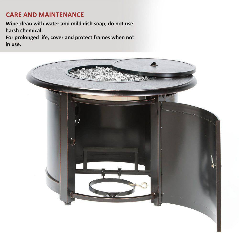 Manchester 36 In. X 25 In. round Aluminum Match Lit Propane Gas Fire Pit Chat Table with Glacier Ice Firebeads