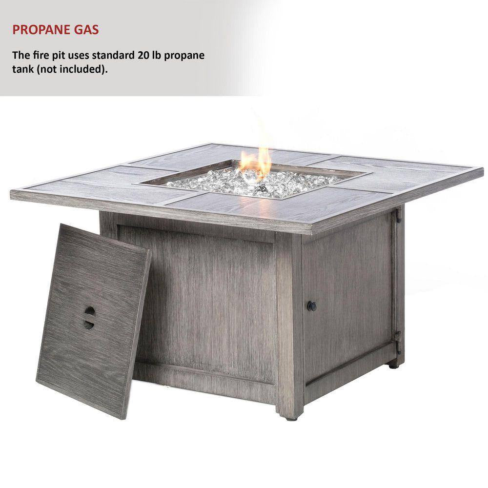 Cheyenne 40 In. X 25 In. Square Aluminum Propane Gas Fire Pit Chat Table with Glacier Ice Firebeads