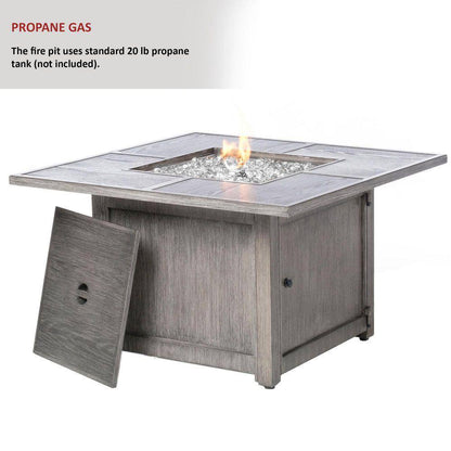 Cheyenne 40 In. X 25 In. Square Aluminum Propane Gas Fire Pit Chat Table with Glacier Ice Firebeads