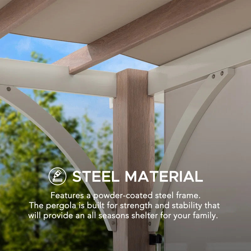 Sunjoy Crompton Outdoor Pergola 12 X 14 Ft. with Adjustable Sun Shade Canopy for Backyard and Garden Shade, Patio Modern White Steel Frame Grape Trellis Pergolas