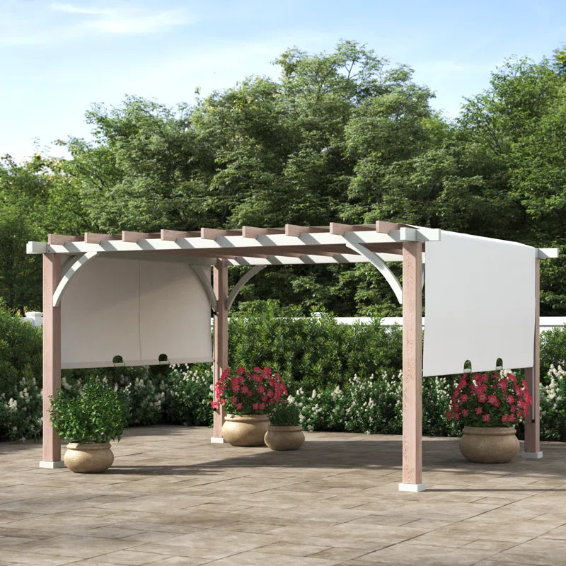 Sunjoy Crompton Outdoor Pergola 12 X 14 Ft. with Adjustable Sun Shade Canopy for Backyard and Garden Shade, Patio Modern White Steel Frame Grape Trellis Pergolas