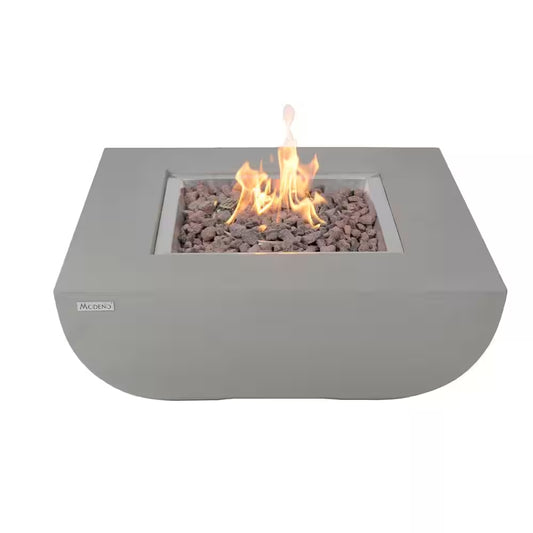 Westport 34 In. X 14 In. Grey round Concrete Propane Pit Table with Electronic Ignition Cover and Lava Rock